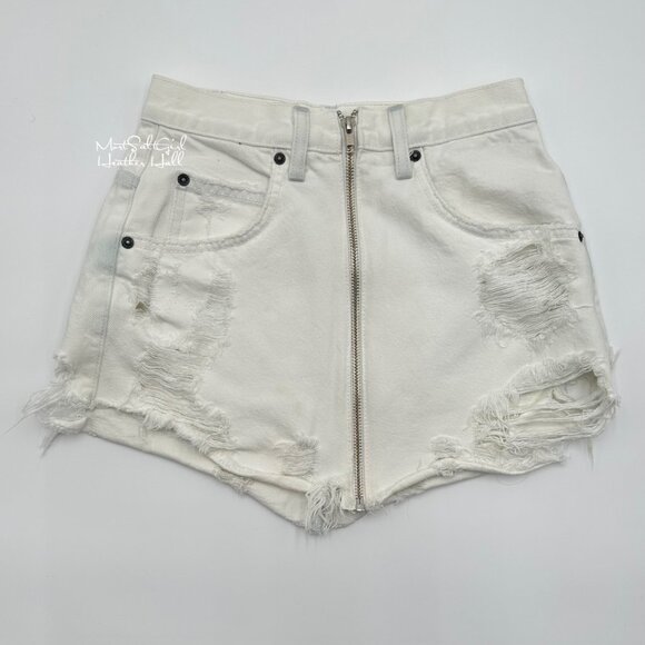 Carmar White Distressed High-Waisted Denim Skirt with Front Zipper Closure - Picture 1 of 3